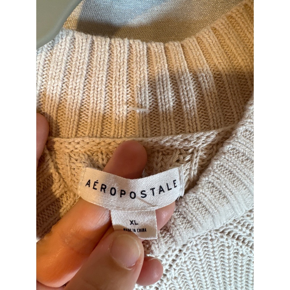 Aeropostale Sweater Womens XL Extra Large Beige Knit Long Sleeve Cropped - Picture 5 of 6